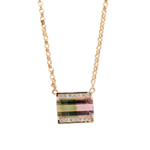14K Gold Watermelon Tourmaline Necklace with Diamond Accents